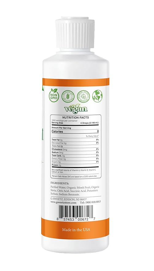 Monk Fruit & Stevia Liquid Sweetener Drops - Natural Sweeteners & Sugar Alternatives - Delicious Blend with No Bitter Aftertaste - Concentrated Sweetener Liquid Drops Extract ??8 FL OZ (1600 Servings)
