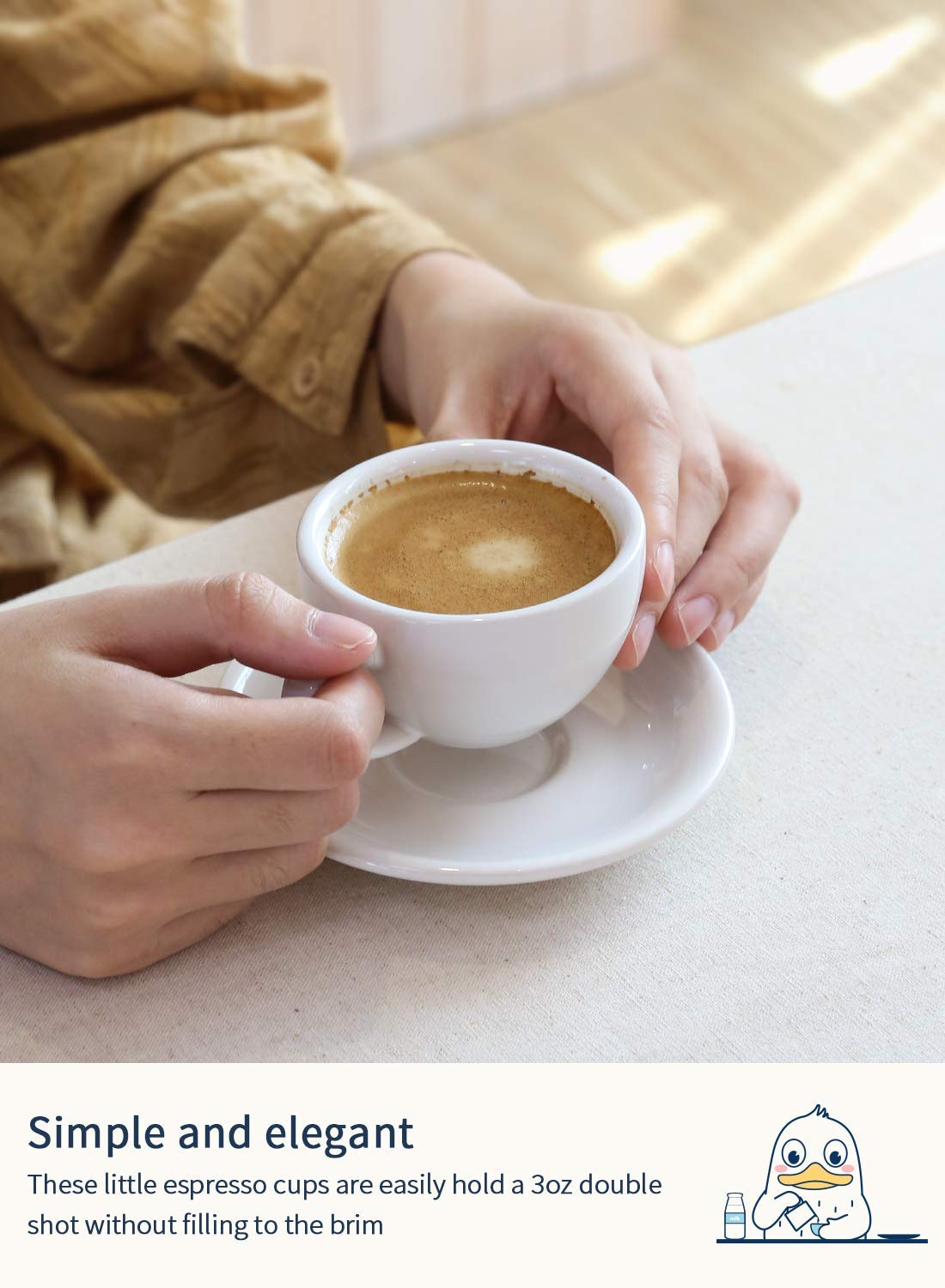 LE TAUCI 3 oz Espresso Cups with Saucers, Set of 4 Ceramic Demitasse Cup and Saucer Set for Double