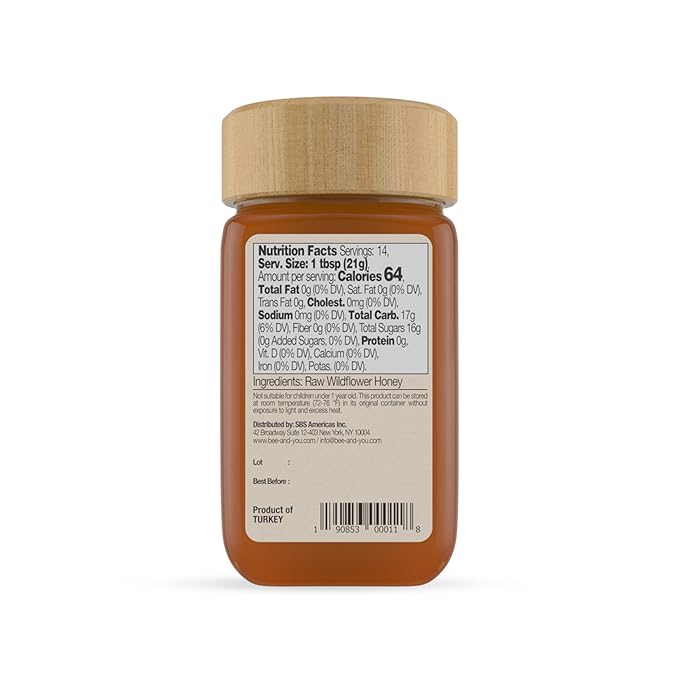 Bee and You Raw Wildflower Honey, 100% Natural, Wildcrafted, Polyflora and Unprocessed, Active Enzymes, Antioxidants, OU Kosher, Paleo, Gluten-Free, 10.6 oz