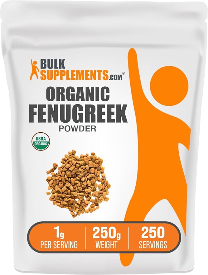 BulkSupplements.com Organic Fenugreek Powder - from Organic Fenugreek Seeds, Trigonella foenum-graecum - Gluten Free, 1g per Serving, 250g (8.8 oz) (Pack of 1)
