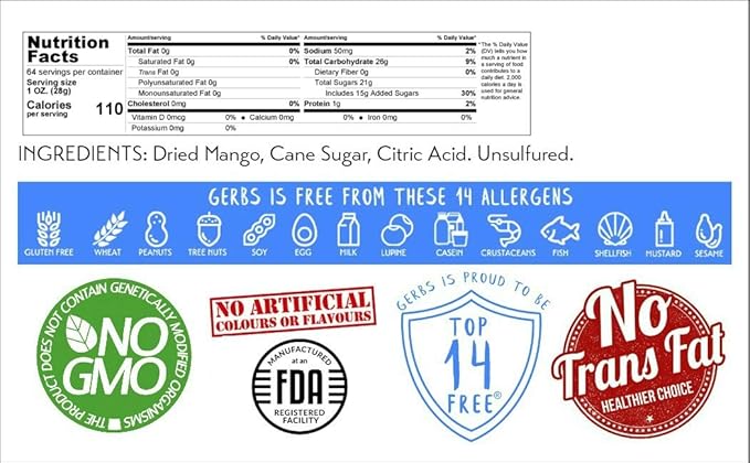 Gerbs Sweetened Dried Mango Slices 4 lbs. | Unsulfured, No Additives, Resealable Bag | Naturally Chewy & Sweet | Top 14 Allergen-Free