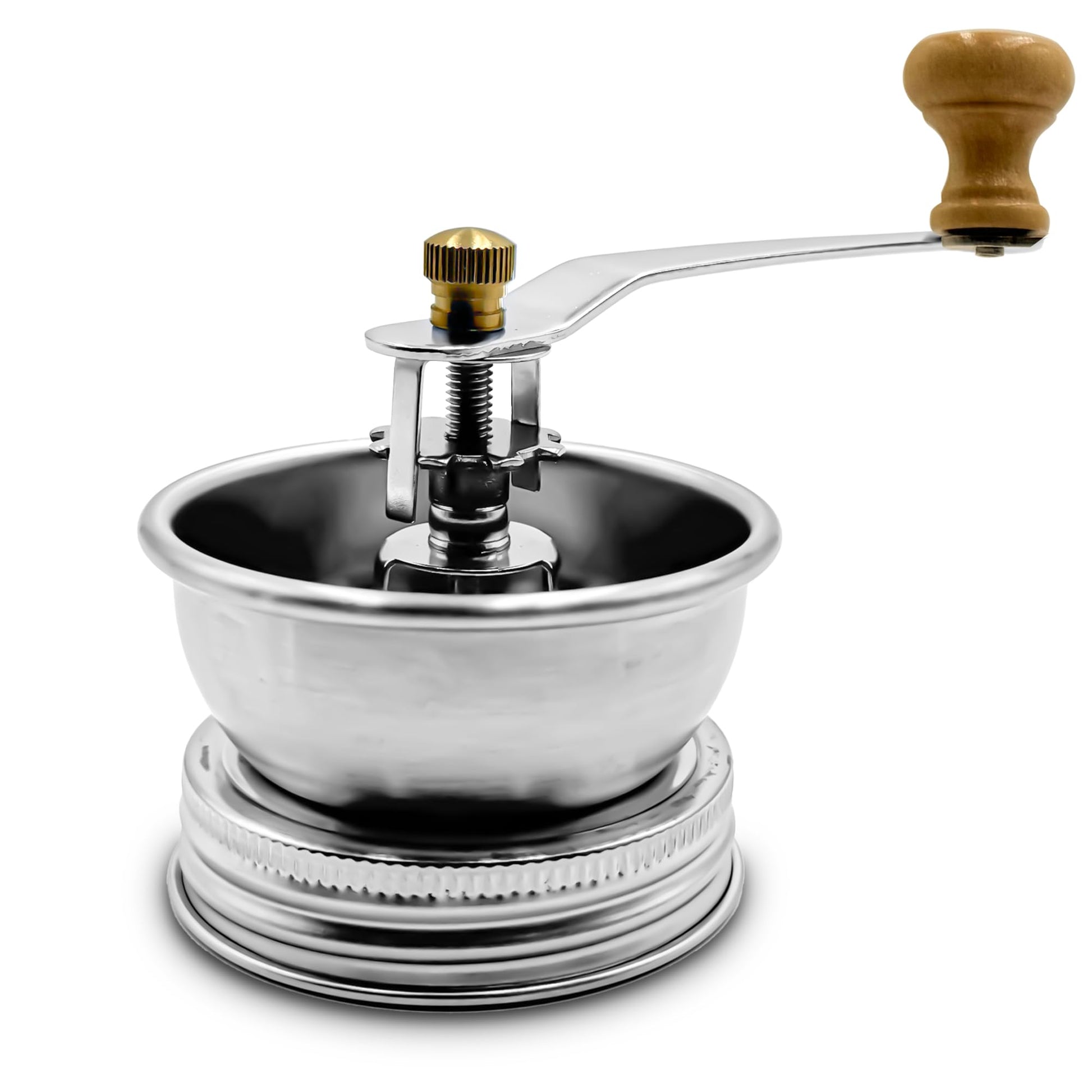 Stainless Steel Coffee Grinder Lid Attachment for Regular Mouth Mason Jars - Manual Crank Burr