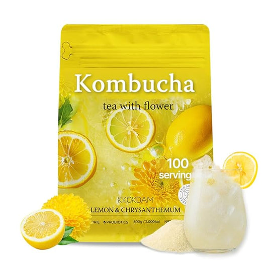 KKOKDAM Kombucha Tea - Lemon & Chrysanthemum Korean Tea - Kombucha Drinks Probiotic Support, Low