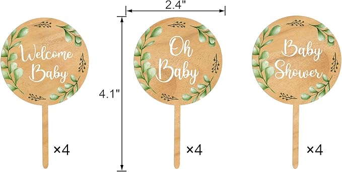 12 PCS Baby Shower Party Cupcake Toppers Oh Baby Cake Cupcake Decorations in Wood (Design A)