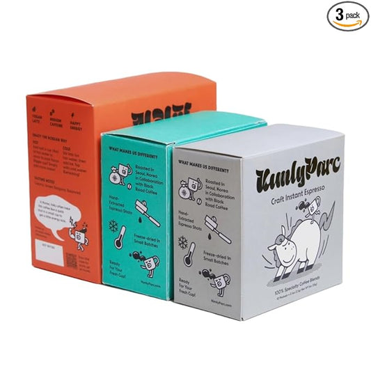 Kimlyparc Premium Instant Coffee Set(Triple blend: Original Korean Latte with Vegan Creamer, Premium instant espresso, Premium Instant Decaf)