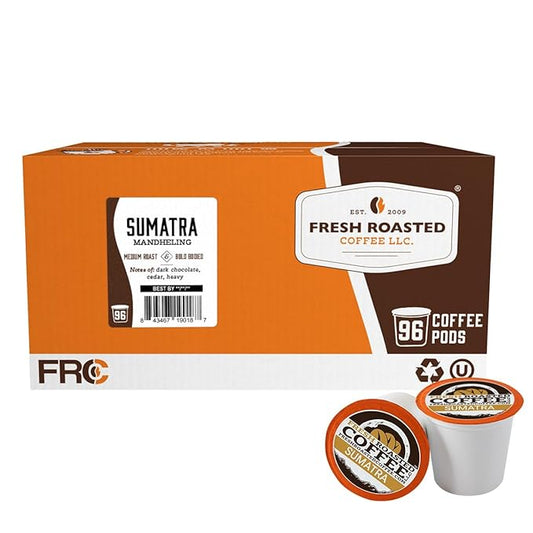 Fresh Roasted Coffee, Sumatra Mandheling |100% Single Origin | Medium Roast, 96 Pods for K Cup Brewers
