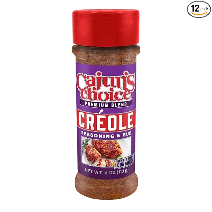 Cajun's Choice Creole Seasoning - 3.8 oz - 12 Pack, Low Sodium, All Natural, Gluten-Free - Authentic Louisiana Spice for Meats, Seafood & Soups