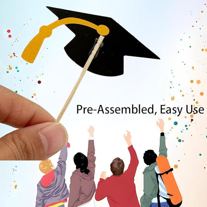 2025 Graduation Cupcake Toppers, 48 PCS Food/Appetizer Picks For Graduation Party Mini Cake Decorations, Diploma, 2025, Grad Cap Set 48 Pieces (03 Red)