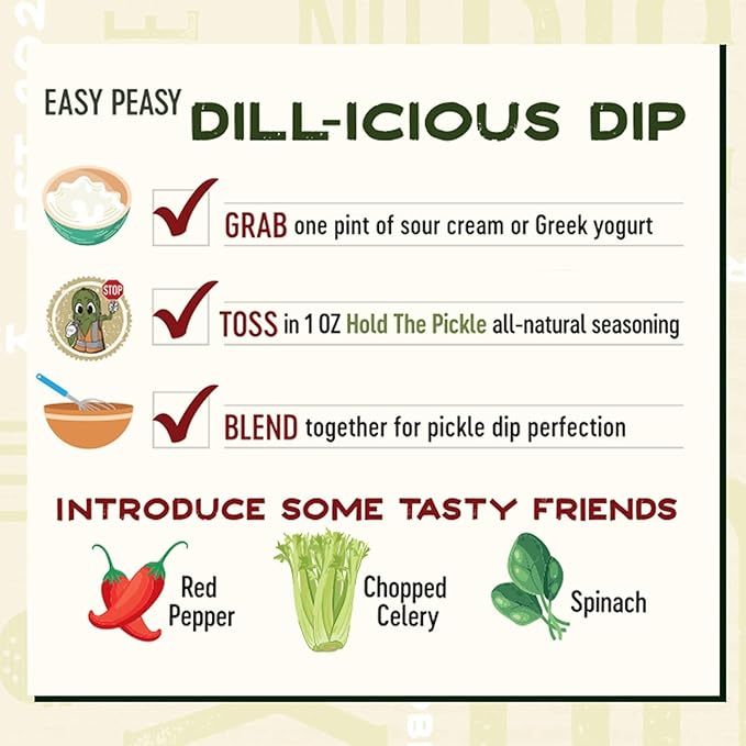Hold The Pickle Dill Pickle Seasoning Dip Mix ??Vegan Dill Pickle Seasoning for Cooking, Popcorn, Chips & More ??All Natural, Non-GMO, Gluten Free, Kosher - 3 Pack