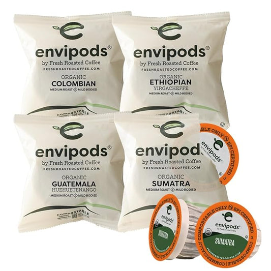 Fresh Roasted Coffee, Organic Single Origin envipods Variety Pack, Fair Trade Kosher, 36 Count, Individually Wrapped, Compatible With 1.0 & 2.0 K Cup Brewers