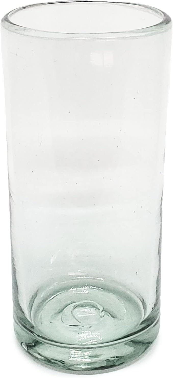 Clear 20 oz Tall Iced Tea Glasses (set of 6), Hand Blown Mexican Glassware, Recycled Glass Drinking Glasses, Lead-Free, Cocktail Margarita Glasses, Wine Glasses, Shot Glasses, Whiskey Glasses (IceTea)