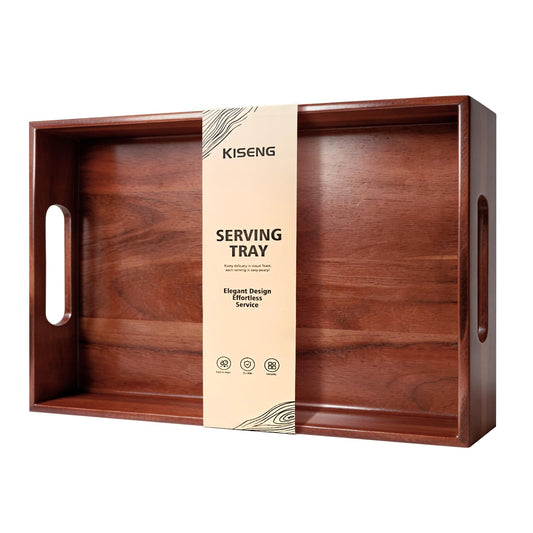 Kiseng 17 x 12 Inch Acacia Wood Large Serving Tray with Handles
