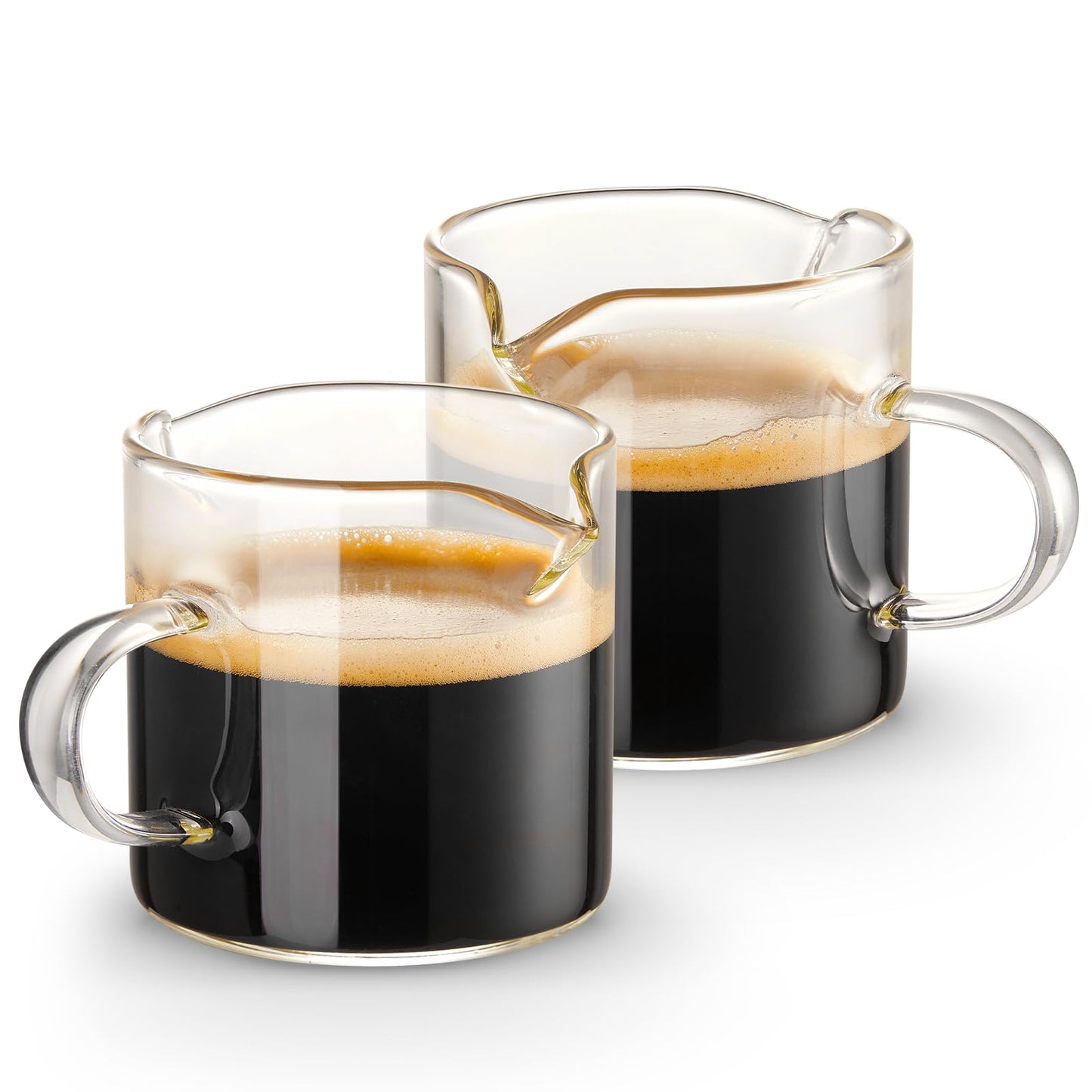 Qipecedm Espresso Cups Set of 2, 4 OZ Double Spouts Cups, Shot Glasses, Milk Cup with Handle, Clear