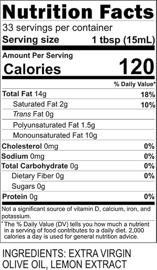 Blazing Bella Lemon Infused Extra Virgin Olive Oil - California Small Family Farms Meyer Lemon flavor-infused ideal for finishing and salads - 16.9 Fl Oz (500 ML)