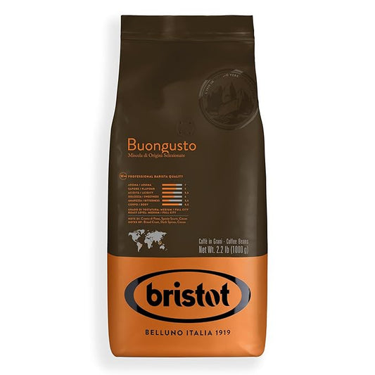 Bristot Buongusto Italian Espresso Coffee Beans ??Whole Bean, Medium Roast, Low Acid ??2.2 lb (1kg) Bag ??Smooth, Bold Flavor for Espresso