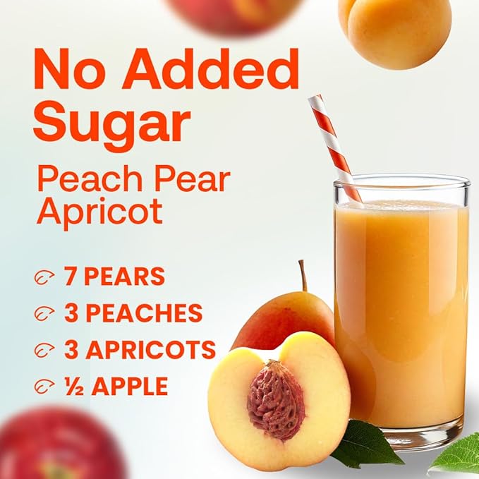 Dr. Smoothie 100% Crushed Peach Pear Apricot ??No Added Sugar, Made with Real Fruits/Fruit Juice ??Vegan, No Artificial Colors or Flavors ??Juicy Sweet Peaches, Tart Apricots & Pears ??46 oz Bottle