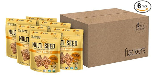 Flackers Organic Cheeze-Pleaze Multi-Seed Crackers, 4 Ounce 6-Pack, Gluten Free, Non GMO, Vegan, Keto Snack, 6g protein, 6g Fiber, 2g Net Carbs