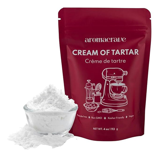 AROMACRAVE Cream of Tartar Powder, High-Purity Potassium Bitartrate for Baking & Cooking, Stabilizes Egg Whites, Prevents Sugar Crystallization, Leavening Agent for Fluffy Baked Goods (4 Ounce (Pack of 1))