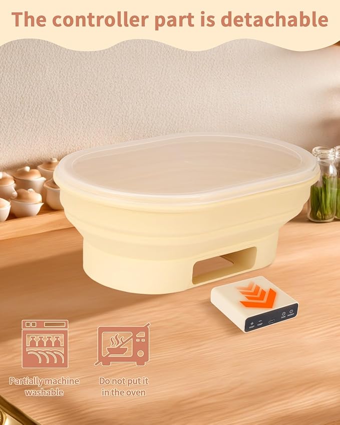 2L Heating Bread Proofing Basket Set Foldable Thermostatic Silicone Bowl with 77-122??6 Gears Temperature & 6H Timer, for Artisan Baking Sourdough Starter Bread Making Supplies Tools Kit