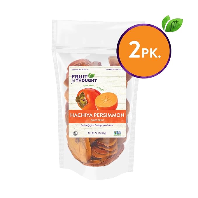 Fruit for Thought Dried Persimmons | Dried Fruit Snack Packs | At Home, Work, or On The Go | Unsweetened Hachiya Persimmon | 12 Ounce Bags Pack of 2