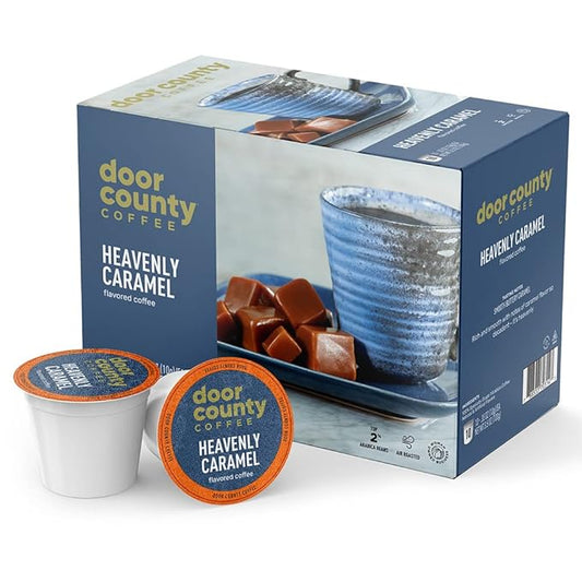 oor County Coffee Heavenly Caramel Flavored Ground | 10 Count Single Serve Cups | Medium Roast | 100% Specialty Arabica | Flavored Gourmet | Sweet & Buttery Caramel