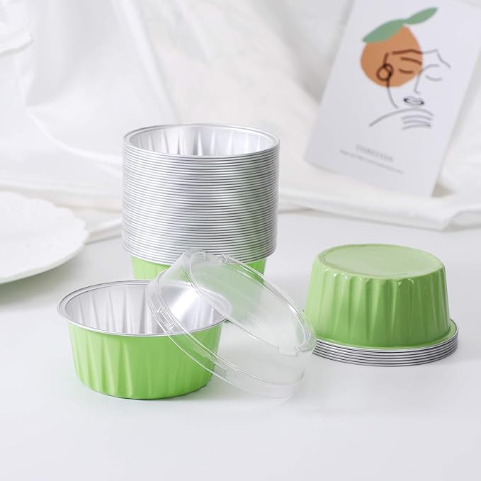EUSOAR Disposable Foil Ramekins with Lids, 30pcs 5oz 125ml Aluminum Foil Muffin Liners Cupcake Baking Cups, Mini Pie Pans with Lids, Disposable Foil Baking Cups Containers for Creme Brulee or Cupcake