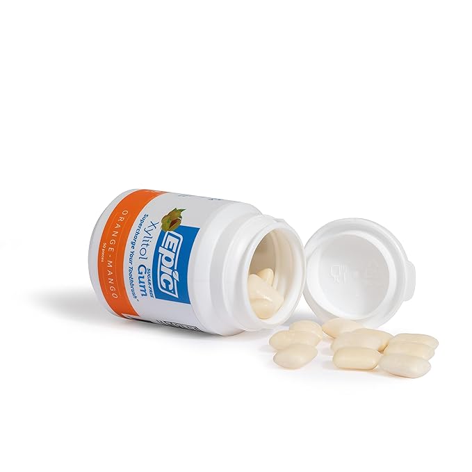 Epic 100% Xylitol Orange Mango Chewing Gum - Sugar Free, Aspartame Free Dental Gum - Supports Oral Health & Fresh Breath - 50 Pieces