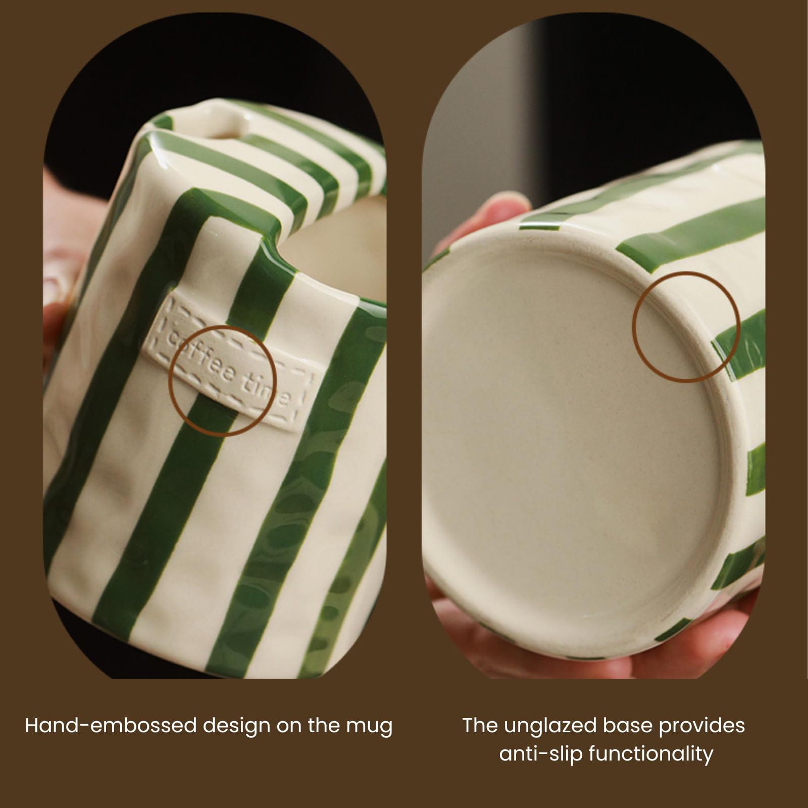 JMCRATE Coffee Mug Espresso Cup 10oz Ceramic Coffee Mugs Porcelain Coffee Cup Hand-Painted Striped