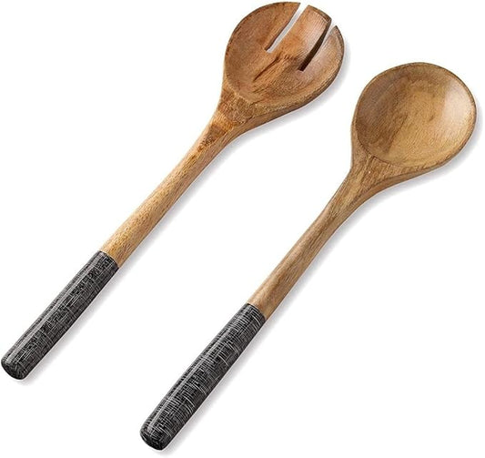 Folkulture Salad Servers or Salad Tongs, Wooden Utensils for Serving Salad, 12-inch Spoon and Fork Set, Mango Wood, Black Servers