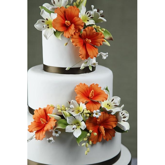 Global Sugar Art Hibiscus Sugar Cake Flowers, Orange with Deep Orange, Hawaiian Cake Flower Large 3 Count by Chef Alan Tetreault.