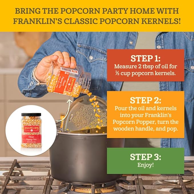 Franklin?셲 Gourmet Popcorn 28oz Tub Classic Popcorn Kernels for Popping - Made in USA, Non-GMO & All-Natural - Old Fashioned Unpopped Popcorn Kernels for Popcorn Machine
