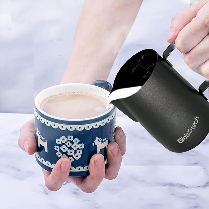 Milk Frothing Pitcher Steaming Cup - Espresso Machine Accessories Stainless Steel Frother Pitcher Latte Art Cappuccino Coffee 12 Oz Black 350ml