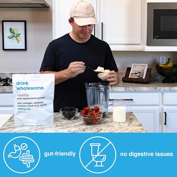 Drink Wholesome Vanilla Meal Replacement Powder | for Sensitive Stomachs | Gut Friendly | Additive & Dairy Free | No Artificial Sweeteners | No Bloating, Farts or Gas | No Constipation or Diarrhea