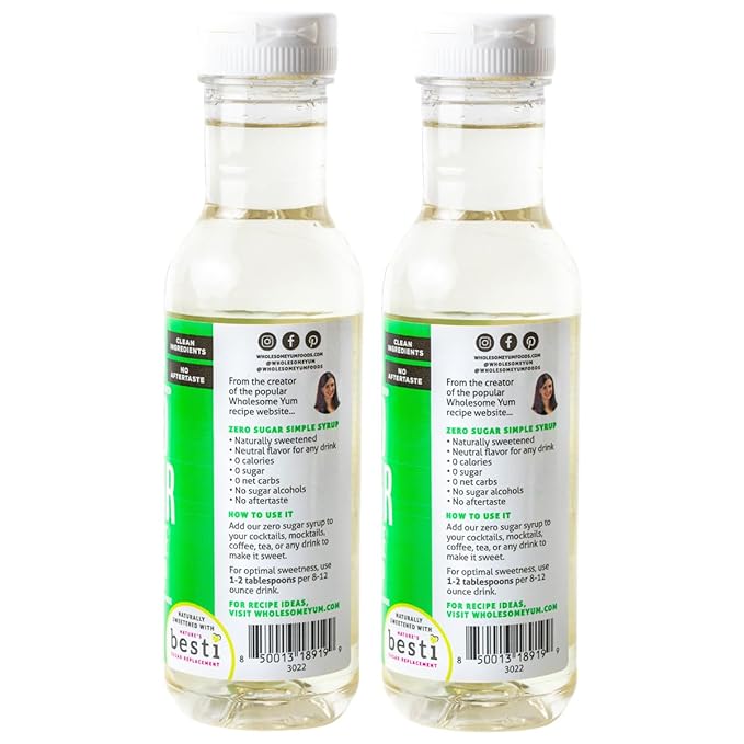 Wholesome Yum Keto Simple Syrup - Skinny Sugar Free Simple Syrup With Monk Fruit & Liquid Allulose - Natural Sweetener For Drinks, Cocktails, Coffee, & Cooking - Low Carb (12 fl oz, 2 Pack)