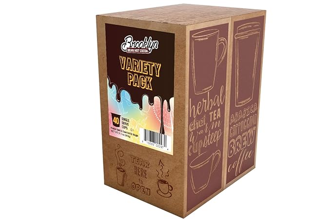 Brooklyn Beans Hot Chocolate Variety Pack Pods, Compatible with 2.0 K-Cup Brewers, 40 Count