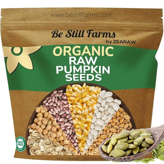 Organic Raw Pumpkin Seeds to Eat (2.8lb) - Bulk Whole Unsalted Pepitas with No Shell by Be Still Farms - Natural Snacks for Keto - High in Fiber | USDA Certified | Non-Gmo | Gluten Free | Vegan
