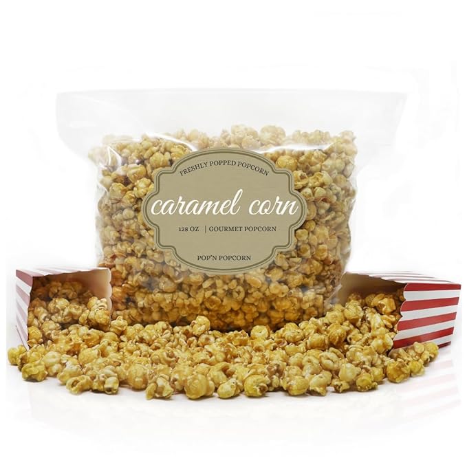 Pop?셄 Popcorn Caramel Korn - 128 oz Sweet Caramelized Flavored Pop Corn for Baseball Game Snacks, Movie Night or House Party