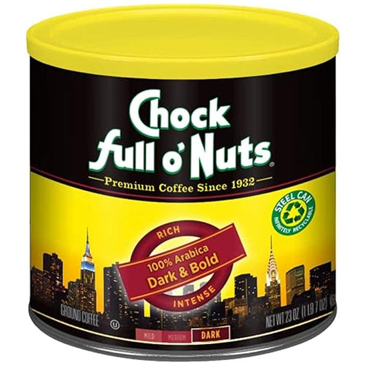 Chock full o??„uts Dark & Bold Ground Coffee ??Premium Beans in Recyclable Steel Can ??Rich Flavor & Aroma, Dark Roast ??Perfect for Drip, Pour-Over, Percolator ??23 Oz Can
