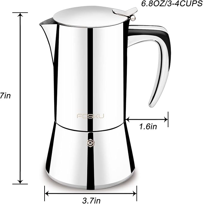 Stovetop Espresso Maker, Stainless Steel Moka Pot, Italian Style Coffee Machine Maker Suitable for Induction, Espresso Pot For 3-4 Cups, 200ml