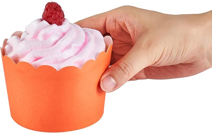 Panificio 10 Ounce Cupcake Wrappers, 200 Scalloped Baking Cups - Oven-Ready, Greaseproof, Orange Paper Cupcake Liners, Disposable, For Birthdays, Baby Showers, Or Weddings - Restaurantware