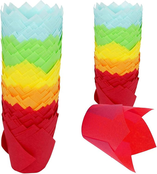 150 Pieces Tulip Cupcake Muffin Liners Paper Baking Cups Greaseproof Cupcake Wrappers for Birthday Wedding Party Baby Showers Catering Restaurants(Red/Orange/Yellow/Green/Blue)
