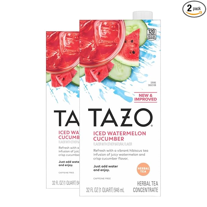 TAZO Iced Watermelon Cucumber Herbal Tea Concentrate, Caffeine-Free, 32 Fl Oz Caton (Pack of 2)