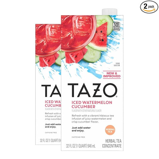 TAZO Iced Watermelon Cucumber Herbal Tea Concentrate, Caffeine-Free, 32 Fl Oz Caton (Pack of 2)