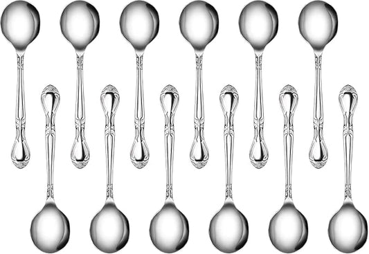 New Star Foodservice 1029529 Rose Pattern, 18/0 Stainless Steel, Bouillon Spoon, 6.1-Inch, Set of 12