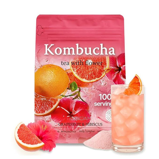 KKOKDAM Kombucha Tea - Grapefruit & Hibiscus Korean Tea - Kombucha Drinks Probiotic Support, Low