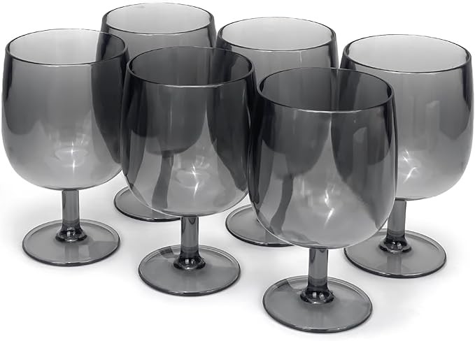 Yalin Set of 6 Unbreakable 12 oz Acrylic Plastic Wine and Water Tumbler Stackable Goblets. (Gray, 12 oz)