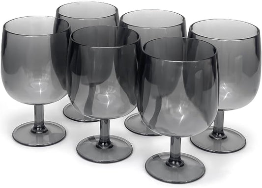 Yalin Set of 6 Unbreakable 12 oz Acrylic Plastic Wine and Water Tumbler Stackable Goblets. (Gray, 12 oz)