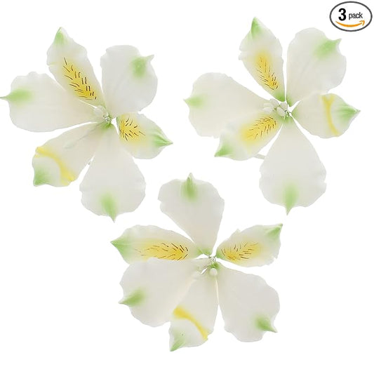 Global Sugar Art Alstroemeria Sugar Cake Flowers White with Green, 3 Count by Chef Alan Tetreault