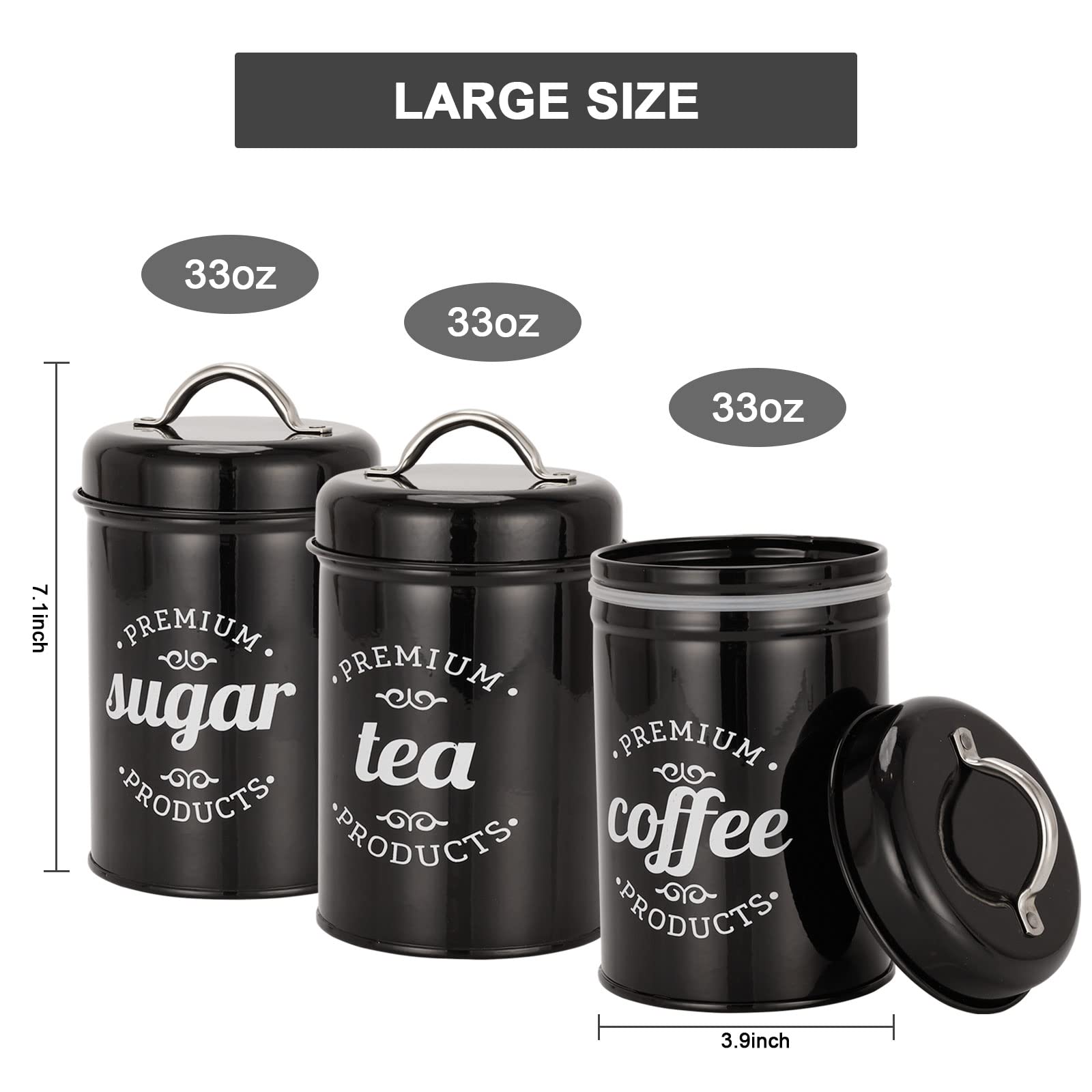 Dxlac 3 Piece Food Jars Canisters Sets, Airtight Coffee Container, Tea Organizer, And Sugar