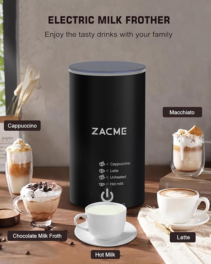 ZACME 4IN1 Single Serve Coffee Maker for K Cup &Ground, Small Coffee Machine with Milk Frother & Grinder, 5 Brew Size, 28oz Water Tank, Adjustable Drip Tray